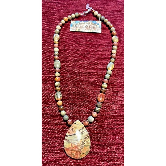 Handmade Red River Jasper Pendant on Jasper Bead Necklace, 18 inches - Picture 1 of 17